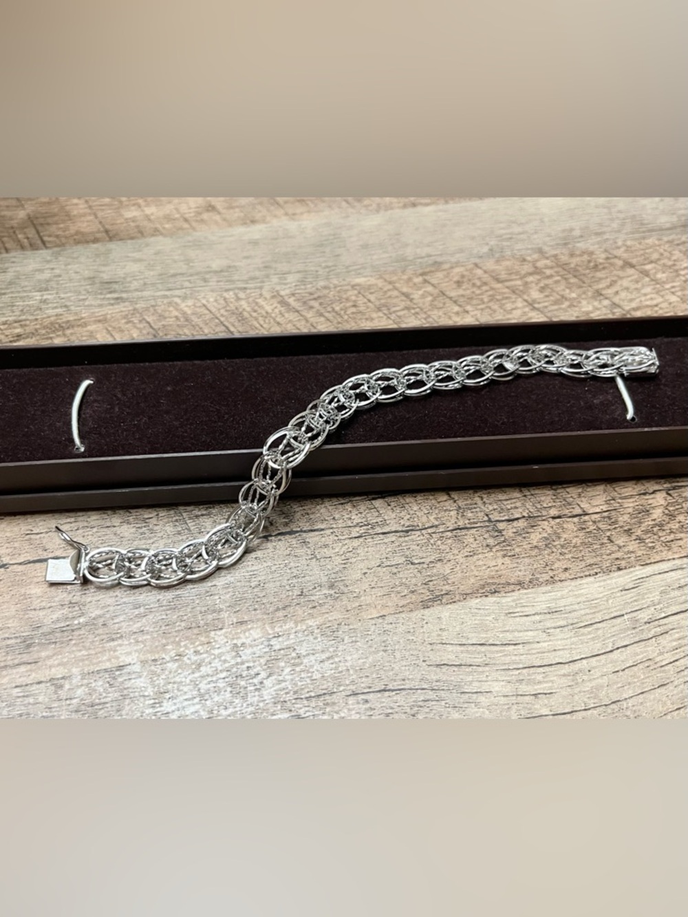 Vintage Sterling Silver Interlinked Charm Chain Bracelet 7.5”